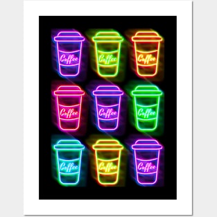 Neon Coffee Cups Posters and Art